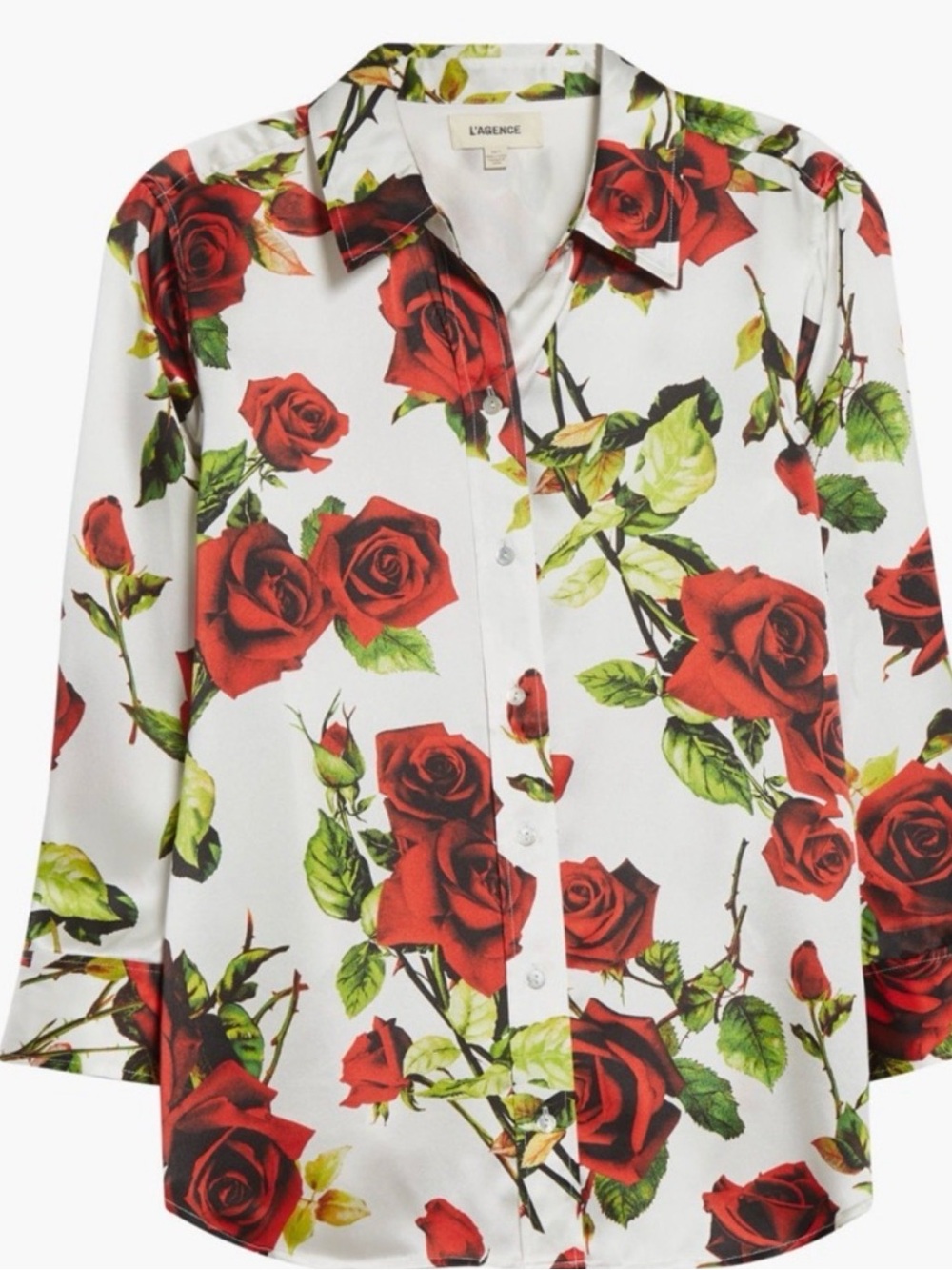 L'AGENCE Cream Blouse with Red Rose Print - Picture 3 of 3